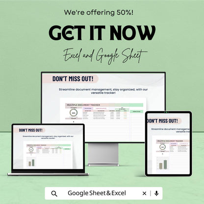Multiple Document Tracker Template | Document Management Spreadsheet | Version Control & Deadline Tracker | Project Organizer