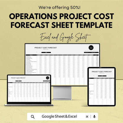 Operations Project Cost Forecast Sheet Template, Project Budget Planner, Cost Projection Spreadsheet, Annual Cost Tracker