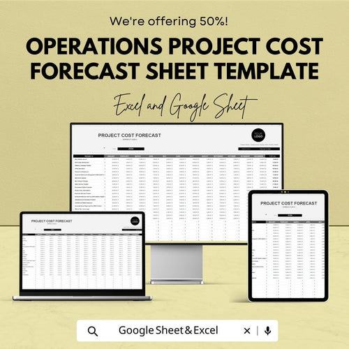 Operations Project Cost Forecast Sheet Template, Project Budget Planner, Cost Projection Spreadsheet, Annual Cost Tracker