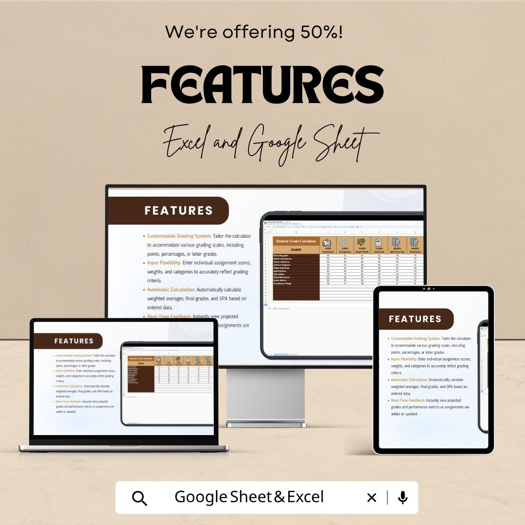 Student Grade Calculator Template | Grade Tracker Spreadsheet | GPA Calculator | Student Score Tracker