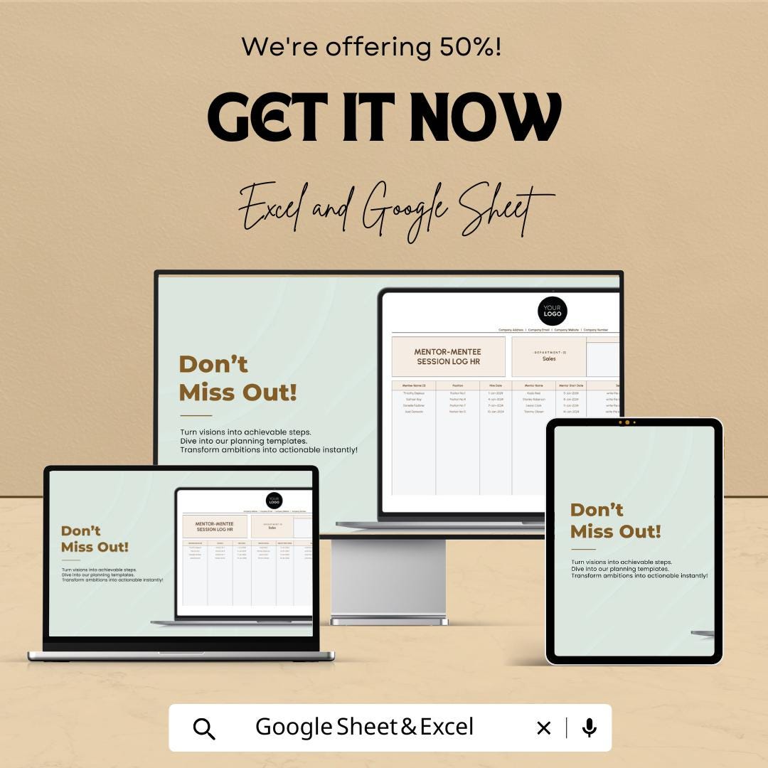 Mentor Mentee Log Template, HR Mentorship Tracker, Employee Coaching Log, Mentoring Session Sheet