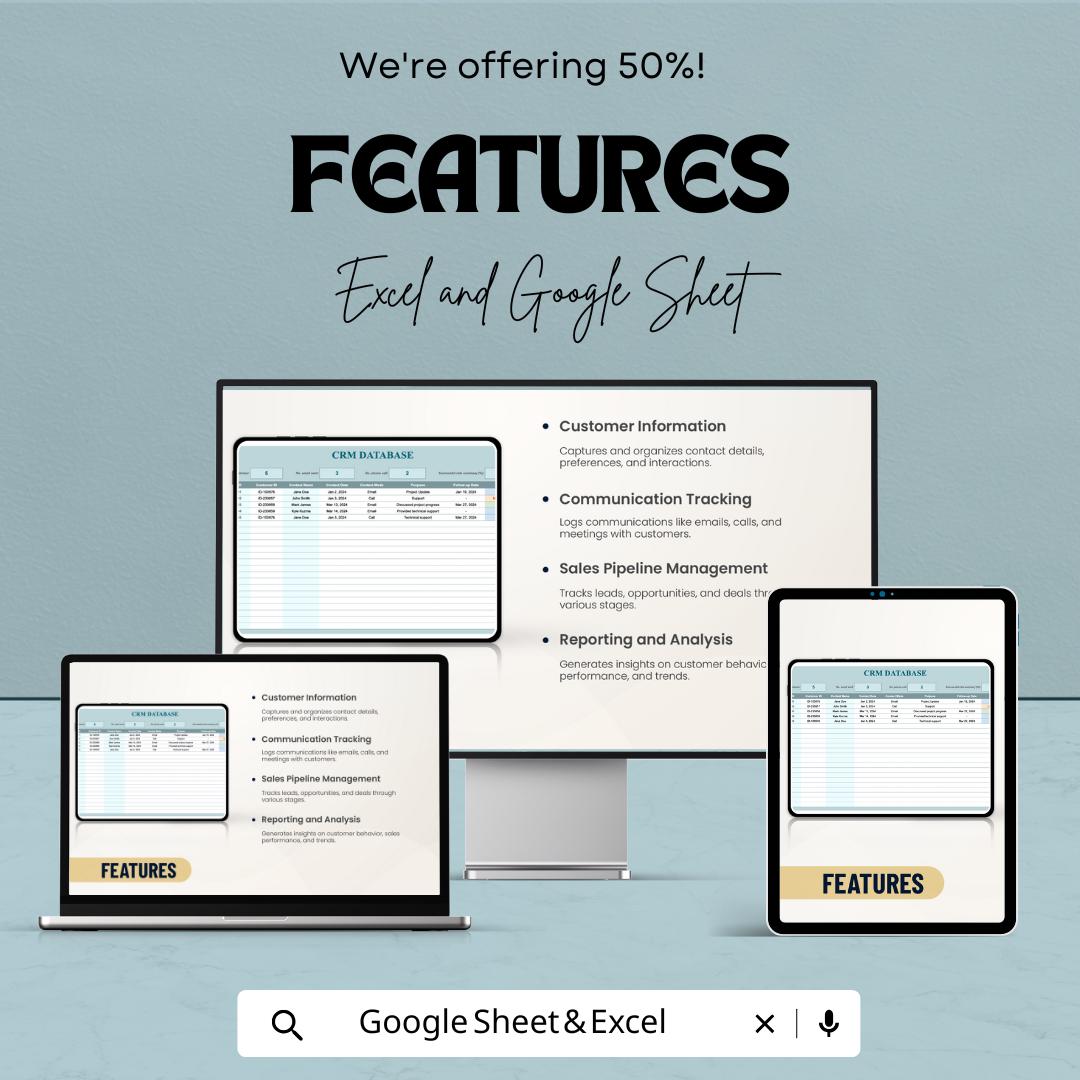 CRM Database Template | Customer Relationship Manager | Excel and Google Sheets CRM | Sales Tracker | Client Management Spreadsheet