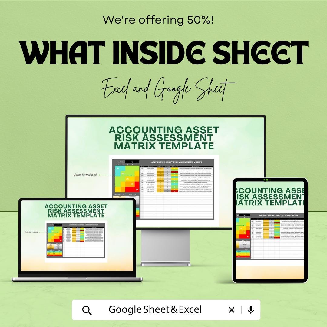 Accounting Asset Risk Assessment Matrix Template | Risk Assessment Spreadsheet | Financial Risk Analysis Tool | Excel & Google Sheets |