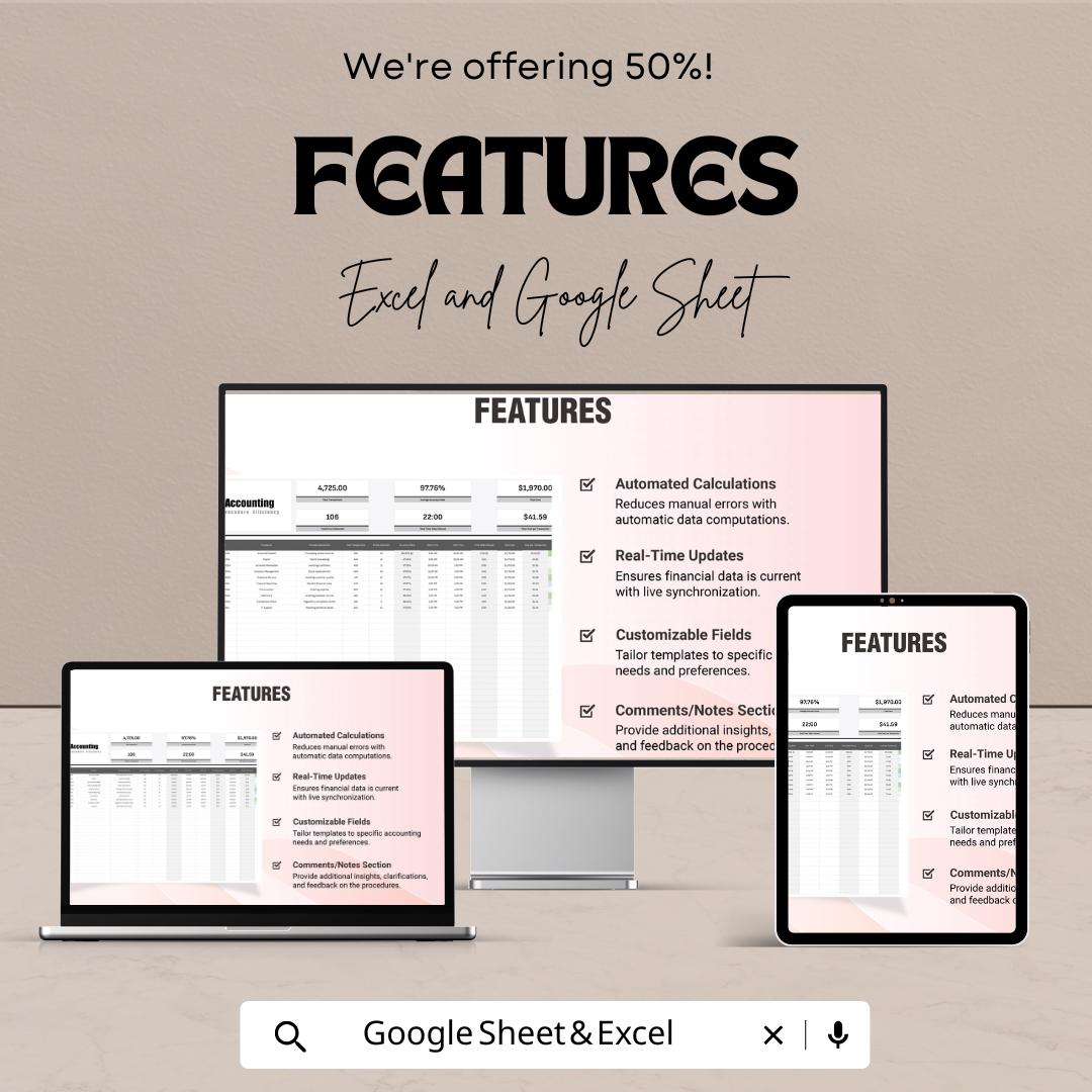 Accounting Procedure Efficiency Template | Excel & Google Sheets | Accounting Process Tracker | Financial Efficiency Spreadsheet