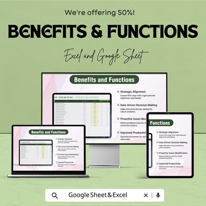 KPI Engineering Template | Google Sheets & Excel Dashboard | Project KPI Tracker | Engineering Performance Monitoring Spreadsheet