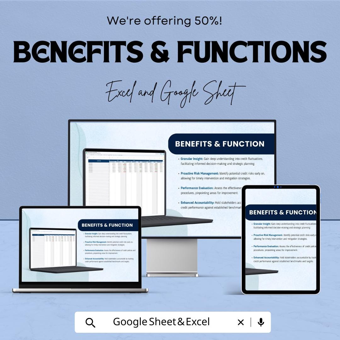 Finance Credit Variance Analysis Template | Credit Variance Tracker | Financial Analysis Spreadsheet | Business Finance Tool