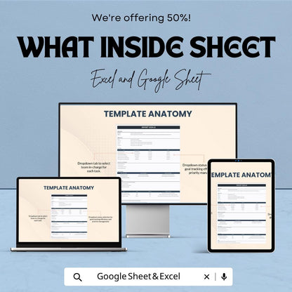 SMART Goals Spreadsheet Template | Goal Tracker Spreadsheet | Productivity Planner | Task Manager Template