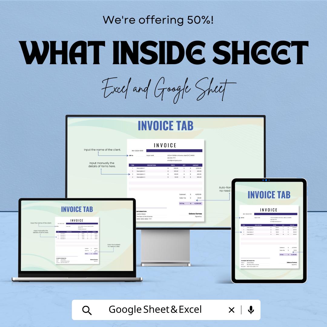 Invoice Tab Template - Excel & Google Sheets - Simple, Customizable Invoice Tracker for Businesses