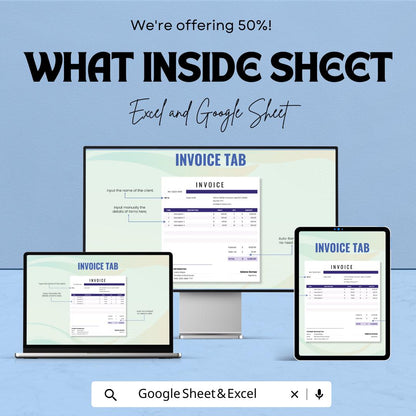 Invoice Tab Template - Excel & Google Sheets - Simple, Customizable Invoice Tracker for Businesses