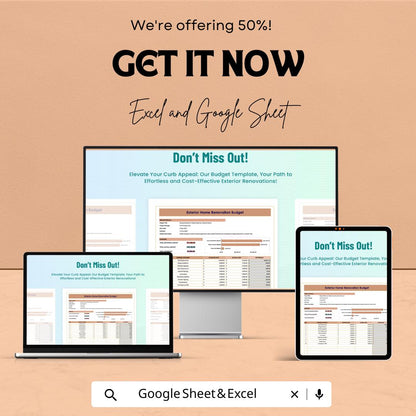 Exterior Home Renovation Budget Template | Excel & Google Sheets | Home Improvement Cost Planner | Remodeling Budget Spreadsheet