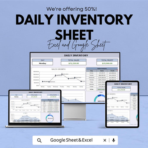 Daily Inventory Sheet Template for Excel and Google Sheets | Track Sales & Profit with Ease | Customizable Daily Sales Tracker