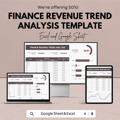 Finance Revenue Trend Analysis Template | Excel & Google Sheets | Revenue Dashboard | Sales Trend Tracker Spreadsheet