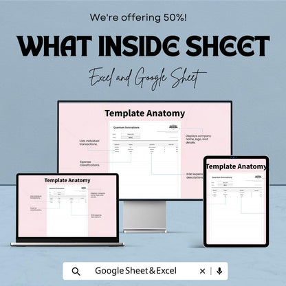 Expense Report Accounting Template | Expense Tracker Spreadsheet | Business Expense Log | Automated Calculations | Finance Template