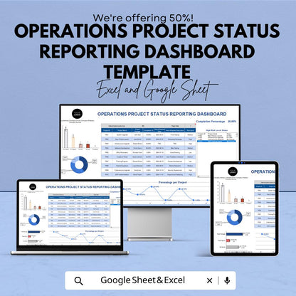 Operations Project Status Reporting Dashboard Template | KPI Dashboard | Business Progress Report | Project Management Spreadsheet