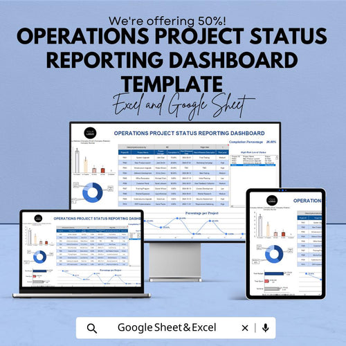 Operations Project Status Reporting Dashboard Template | KPI Dashboard | Business Progress Report | Project Management Spreadsheet