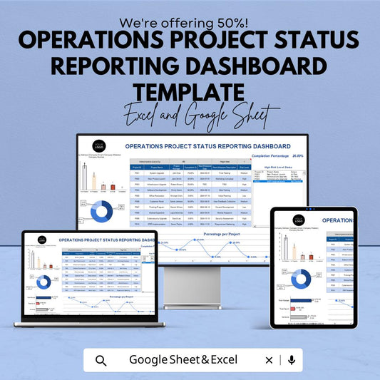 Operations Project Status Reporting Dashboard Template | KPI Dashboard | Business Progress Report | Project Management Spreadsheet