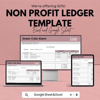 Non Profit Ledger Template Excel Google Sheets | Nonprofit Accounting Spreadsheet | Fund Tracking Template | Charity Financial Ledger |