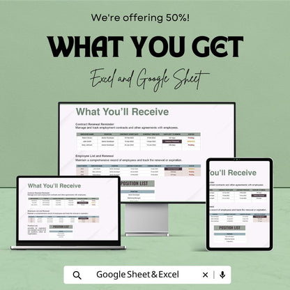 Contract Renewal Reminder Tool HR Template , Employee Contract Tracker, HR Contract Management Spreadsheet, Staff Renewal Tracker