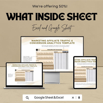 Marketing Affiliate Traffic & Conversion Analytics Template | Affiliate Dashboard | Conversion Tracker | Marketing KPI Template