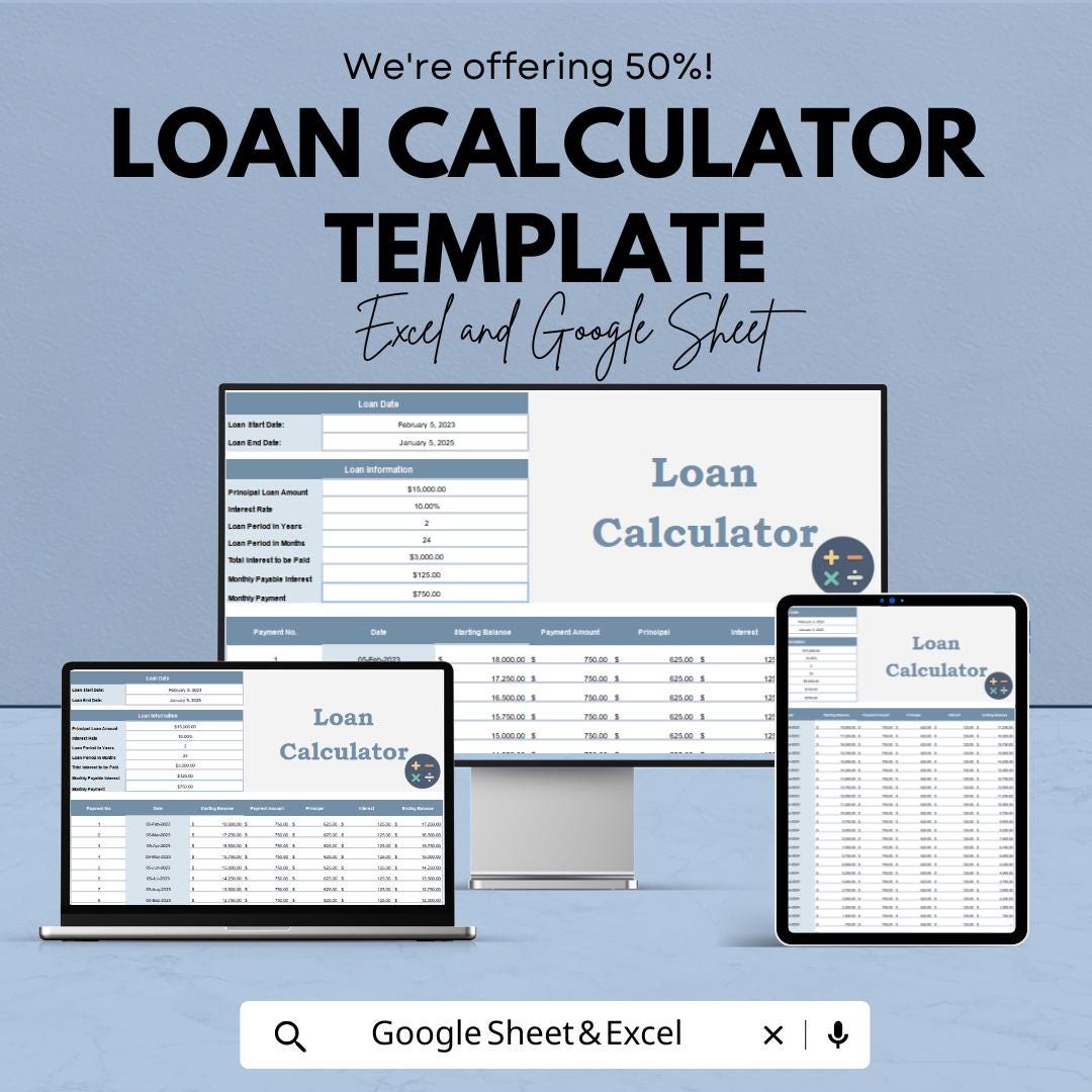 Loan Calculator Template | Amortization Schedule | Interest & Principal Breakdown | Finance Planner