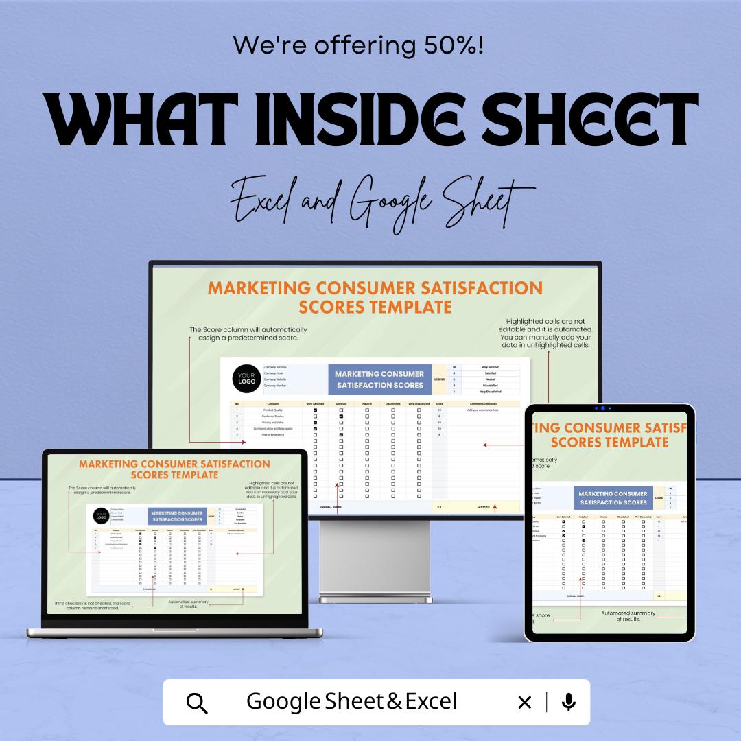 Marketing Consumer Satisfaction Scores Sheet | Google Sheets Template for Customer Feedback | Survey Results Tracker | Instant Download