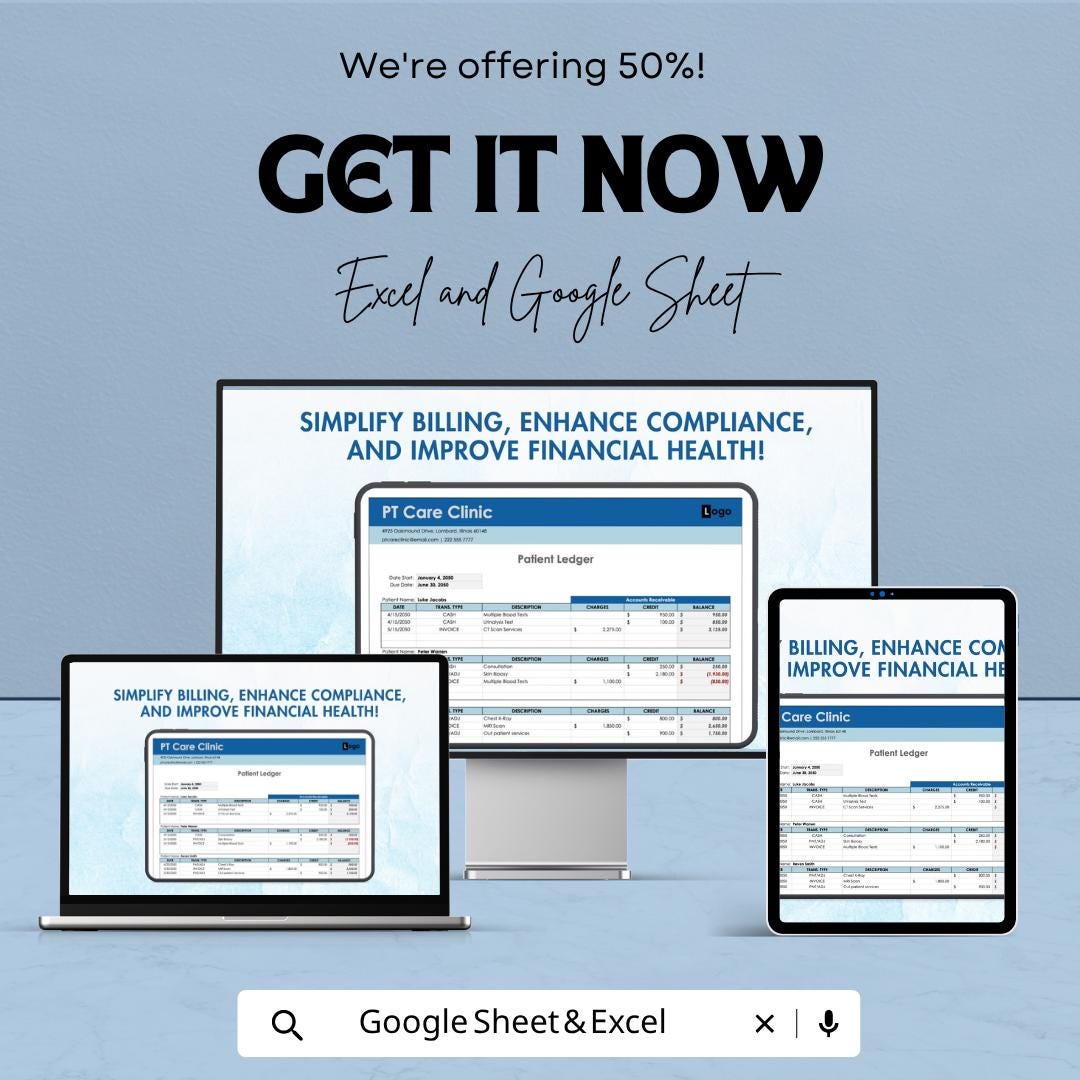 Patient Ledger Template for Excel & Google Sheets | Medical Billing Spreadsheet | Healthcare Payment Tracker | Clinic Billing Ledger |