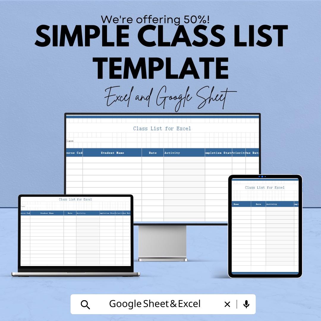 Simple Class List Template | Google Sheets & Excel | Student Tracker | Attendance Sheet | Teacher Planner | Digital Download
