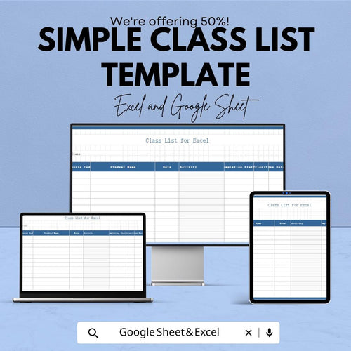 Simple Class List Template | Google Sheets & Excel | Student Tracker | Attendance Sheet | Teacher Planner | Digital Download