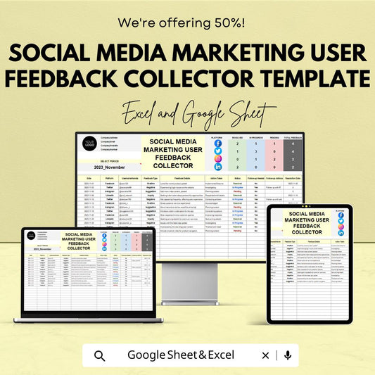 Social Media User Feedback Collector Template | Feedback Tracker | Social Media Response Log | Marketing Feedback Manager