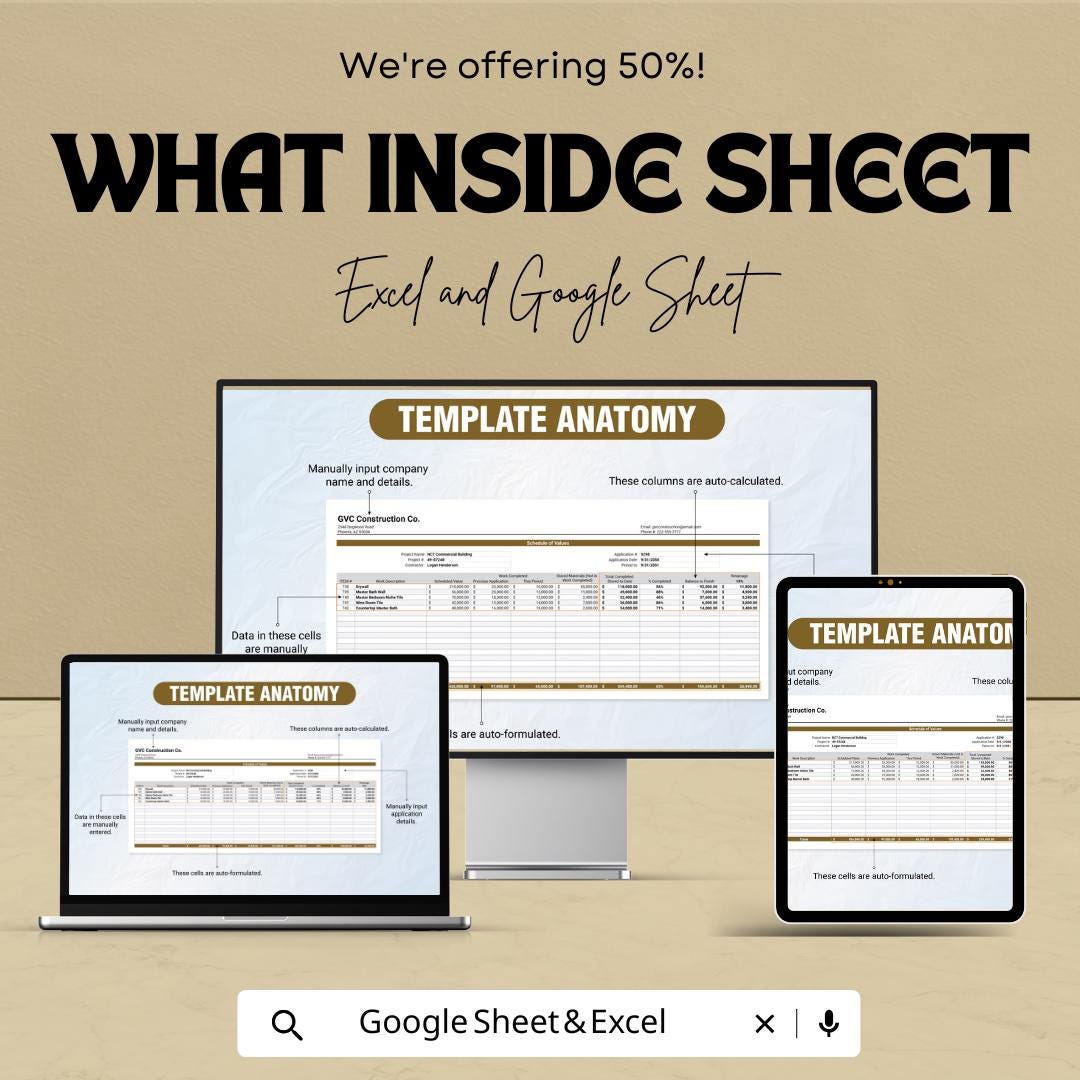 General Contractor Schedule of Values Sheet | Excel & Google Sheets | Cost Breakdown, Project Management Template