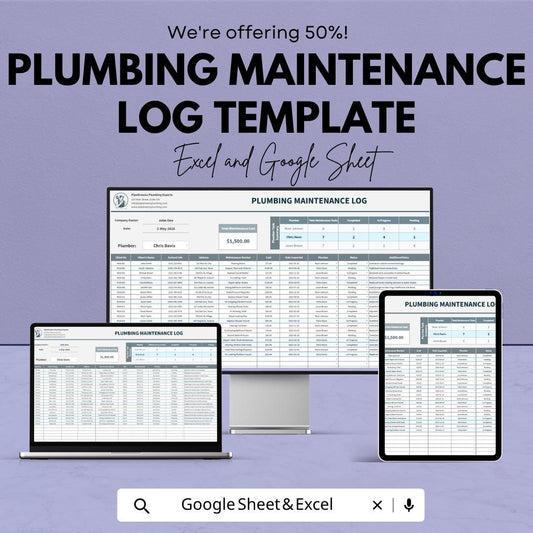 Plumbing Maintenance Log Template | Plumbing Service Tracker | Maintenance Spreadsheet Template | Excel & Google Sheets | Repair Log Sheet |