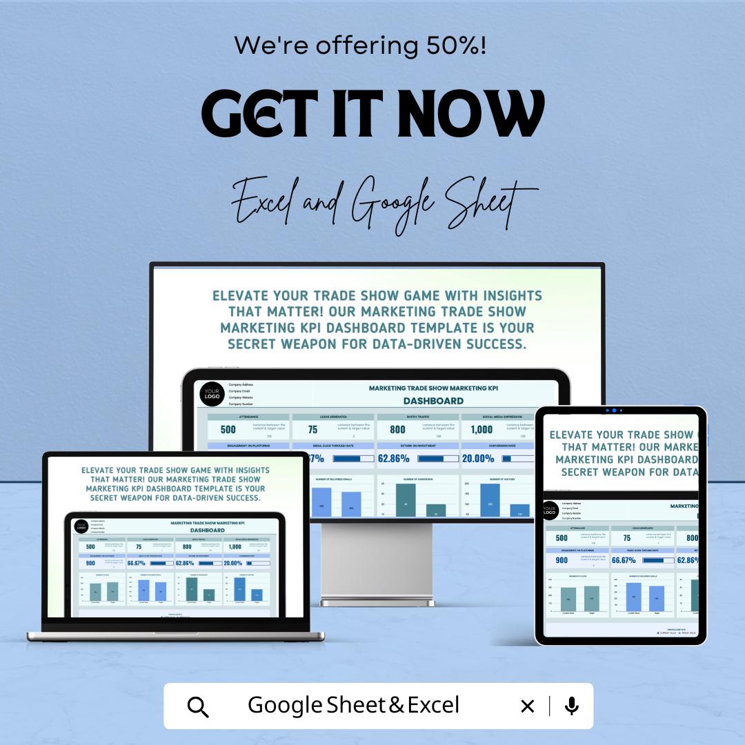 Marketing Trade Show Marketing KPI Dashboard Template - Event Performance Tracking, Lead Generation, Conversion Rate Analysis