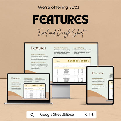 Payment Invoice Template | Google Sheets & Excel | Business Invoice Generator | Billing Statement | Editable Professional Invoice