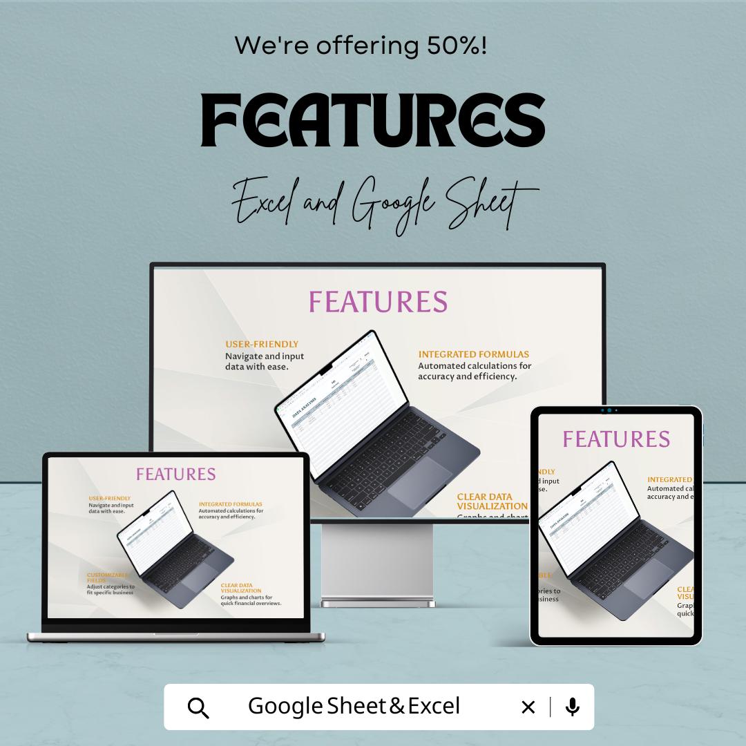 Data Analysis Sheet Template | Excel and Google Sheets | Track Sales, Revenue & Customer Insights