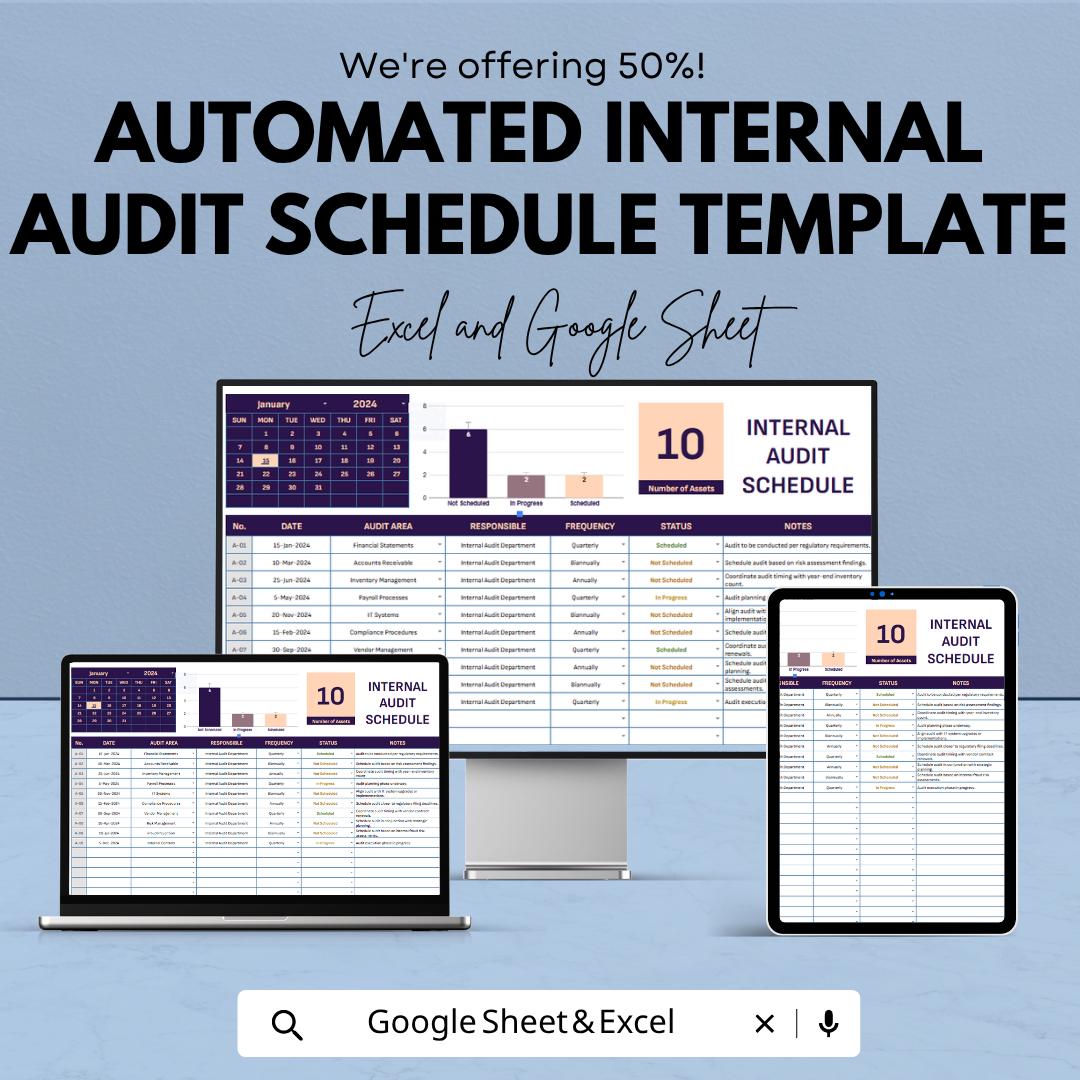 Automated Audit Tracker | Internal Audit Schedule Template | Compliance Dashboard | Audit Planner Spreadsheet