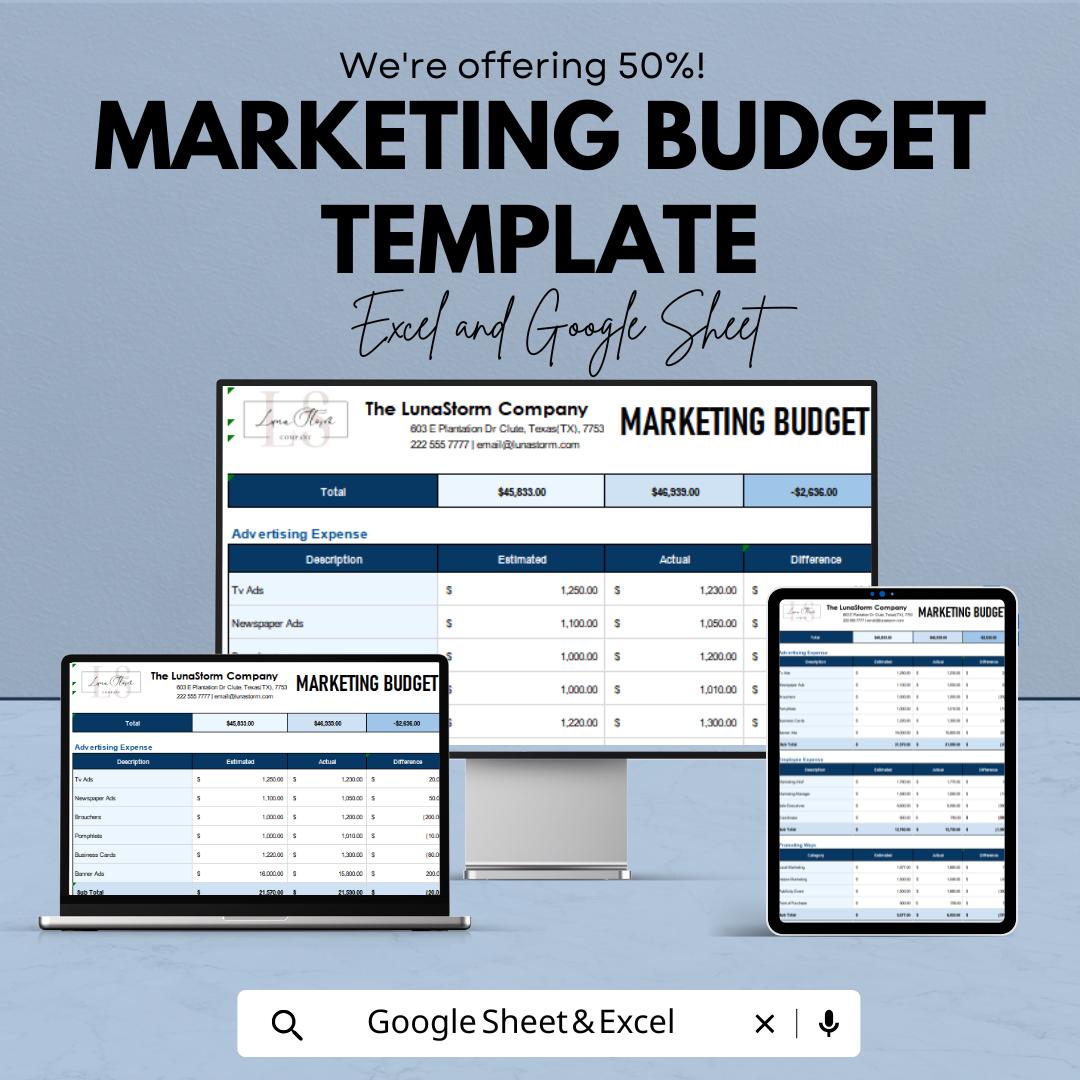 Marketing Budget Template | Excel & Google Sheets | Marketing Expense Tracker | Advertising Budget Planner | Business Budget Spreadsheet |