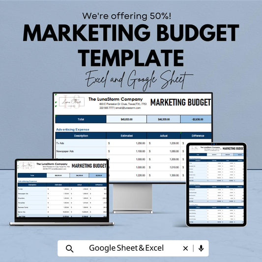 Marketing Budget Template | Excel & Google Sheets | Marketing Expense Tracker | Advertising Budget Planner | Business Budget Spreadsheet |