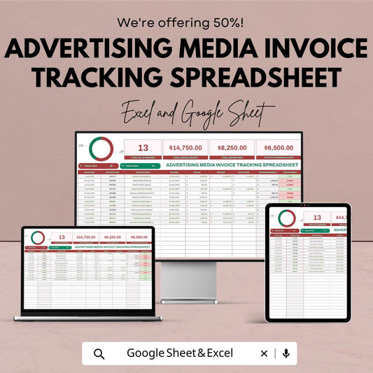 Advertising Media Invoice Tracking Spreadsheet Template  | Ad Invoice Tracker | Media Spend Dashboard | Marketing Payment Tracker