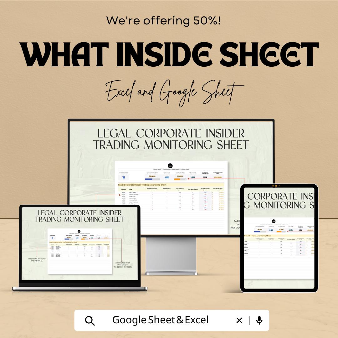 Insider Trading Tracker, Corporate Compliance Monitoring Sheet, Legal Insider Transaction Log, Excel & Google Sheets Compliance Template