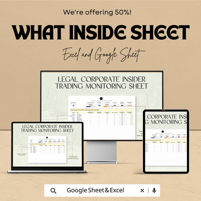 Insider Trading Tracker, Corporate Compliance Monitoring Sheet, Legal Insider Transaction Log, Excel & Google Sheets Compliance Template