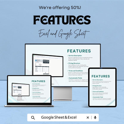 General Maintenance Quotation Sheet | Service Quote Template | Google Sheets & Excel | Editable Pricing Estimate Form