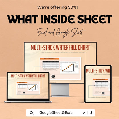 Multi-Stack Waterfall Chart Sheet for Excel & Google Sheets - 50% Off - Visualize Project Progress