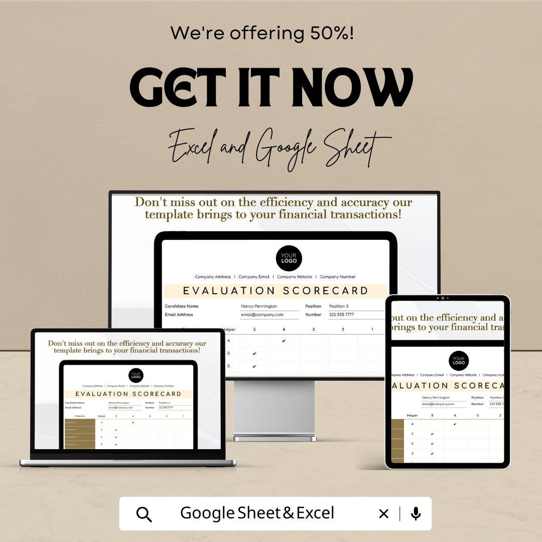 Candidate Evaluation Scorecard HR Template | Interview Scorecard Spreadsheet | Hiring Candidate Rating Sheet |  Template