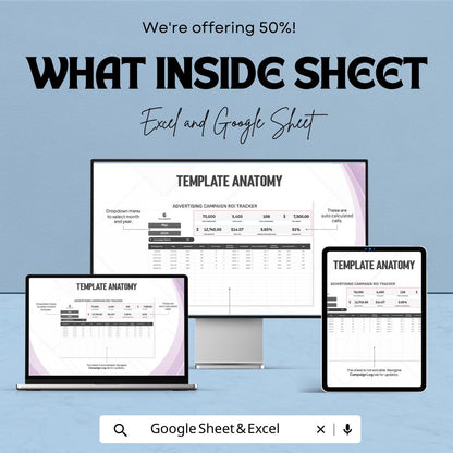 Advertising Campaign ROI Tracker Template, Marketing ROI Spreadsheet, Ad Performance Tracker Excel, Campaign ROI Calculator