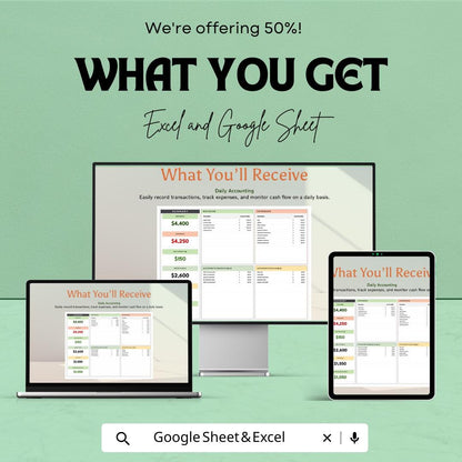 Daily Accounting Template | Excel & Google Sheets | Expense Tracker | Revenue Tracker | Cash Flow Template | Small Business Accounting