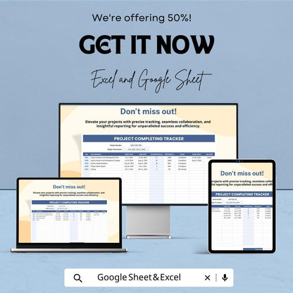 Project Completing Tracker Template, Project Progress Tracker, Completion Log Spreadsheet, Project Management Tracker