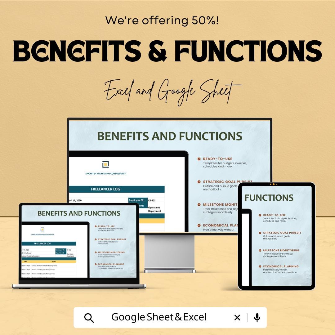 Simple Freelancer Log Template | Time Tracker Sheet | Excel & Google Sheets | Editable Download | 50% Off