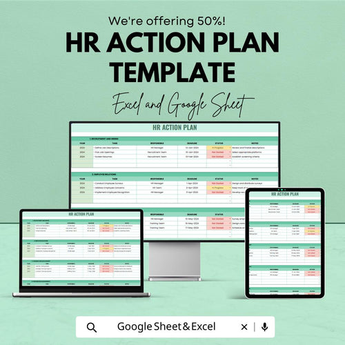 HR Action Plan Template | HR Strategy Planner | Human Resources Planning Spreadsheet | Excel & Google Sheets Workforce Management Tool