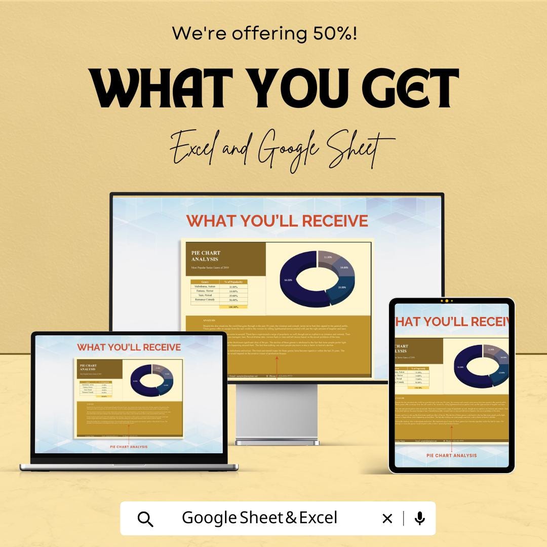 Pie Chart Analysis Sheet | Editable Excel and Google Sheets Template | Data Visualization & Business Dashboard Tool