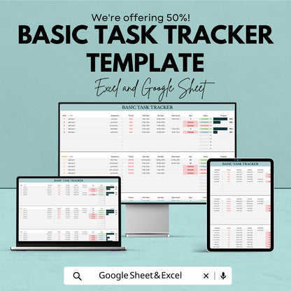Basic Task Tracker Template |  Task Management Spreadsheet | Project Planner | Daily Work Organizer | Priority Task List